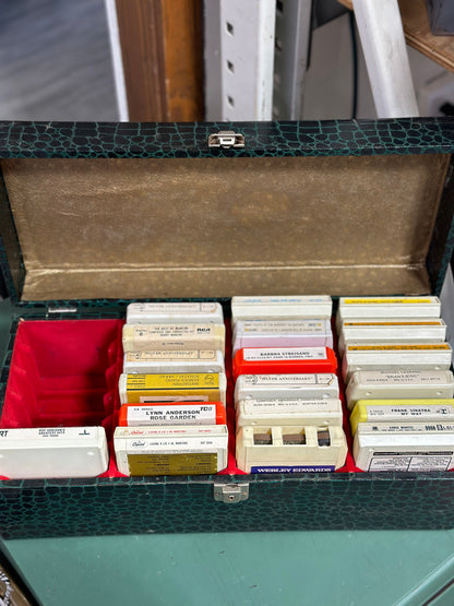 Retro Suitcase with a vintage collection of 8-track tapes