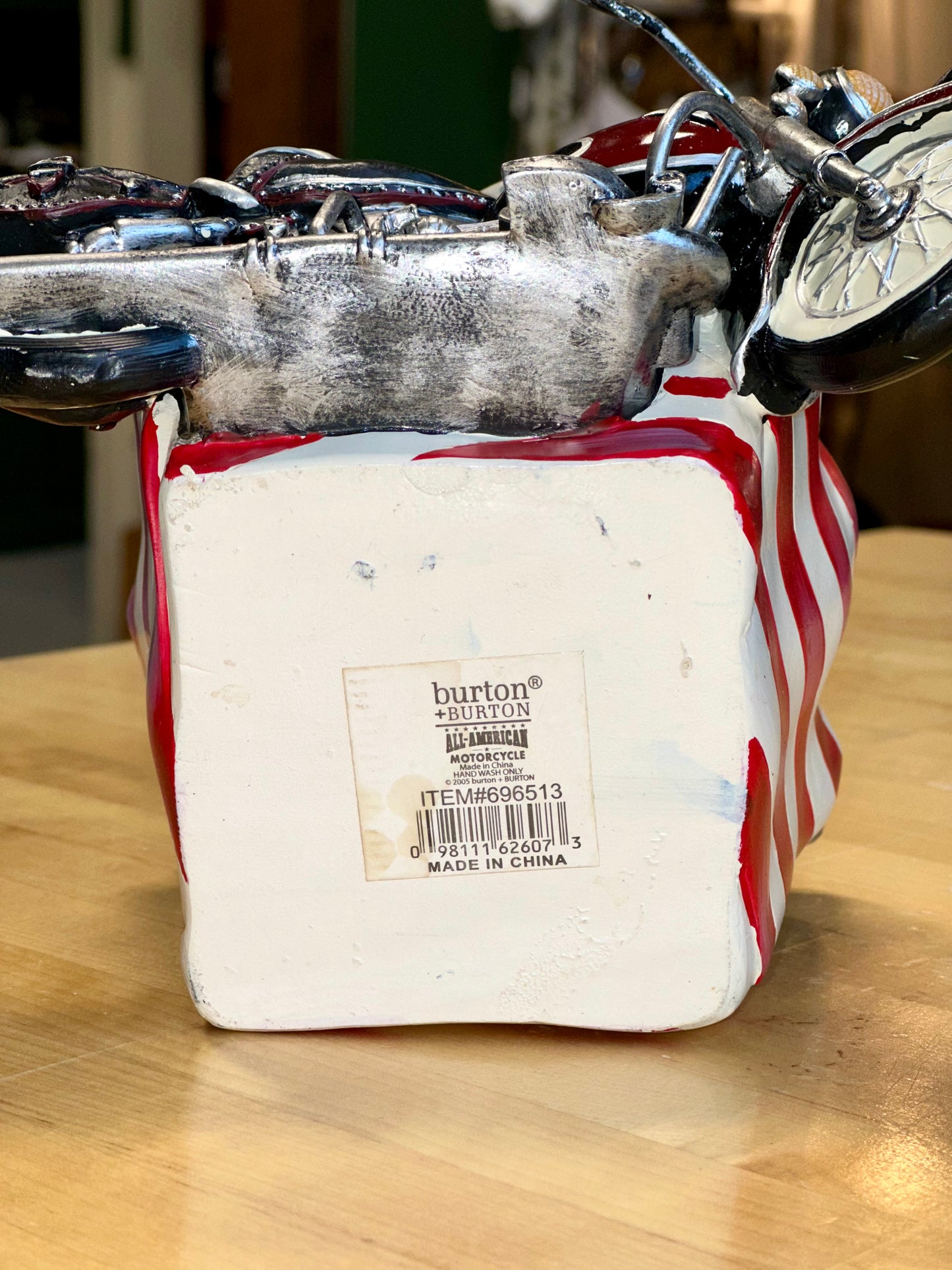 BURTON & BURTON Motorcycle With American Flag Design Flower Planter