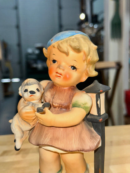 Vintage 1960s Porcelain Bisque "Girl with a Baby Lamb" Figurine Made in Japan