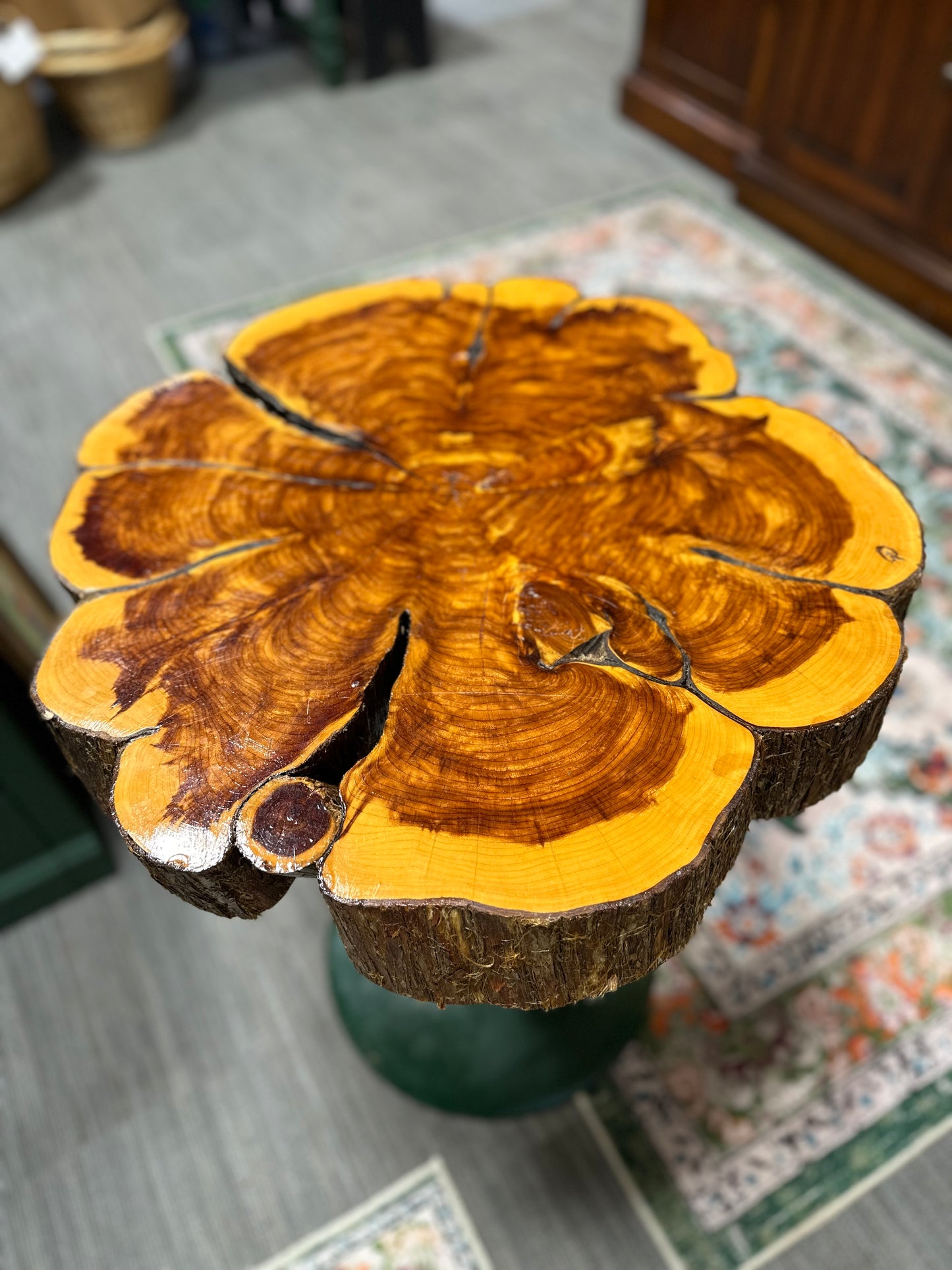 Vintage Hand Made Wood Slab Table