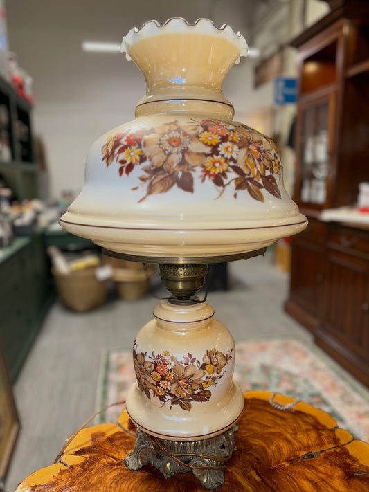 Vintage Floral Parlor Hurricane Lamp "Gone With The Wind" 1971