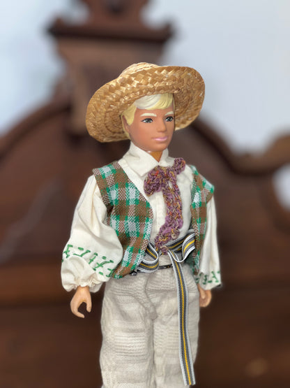 Handcrafted Folk Art Doll – Traditional Village Boy in Straw Hat