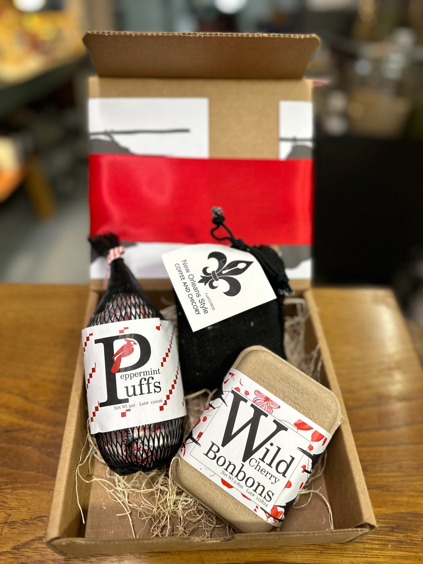 Southern Delights Gift Box - Red Bird Peppermints, Wild Cherry Bon Bons, Coffee & Chicory