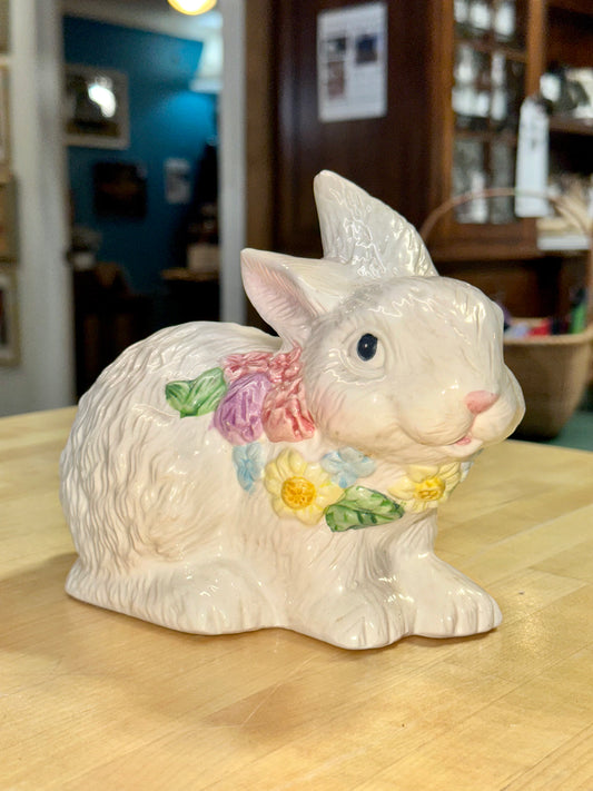 Easter White Flowery Bunny/Rabbit Ceramic Figurine