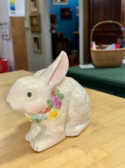 Easter White Flowery Bunny/Rabbit Ceramic Figurine