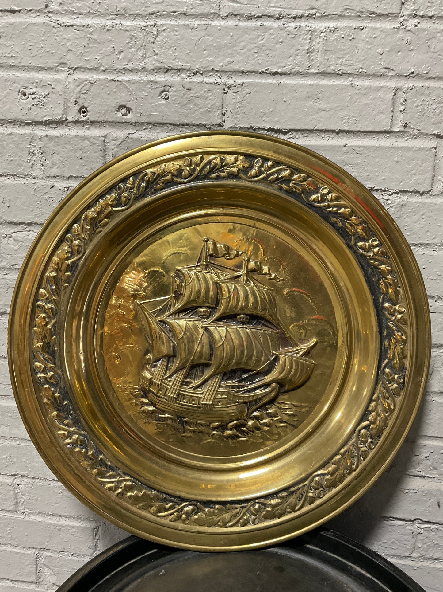 Vintage Brass Boat Wall Hanging Large Plate