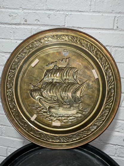 Vintage Brass Boat Wall Hanging Large Plate