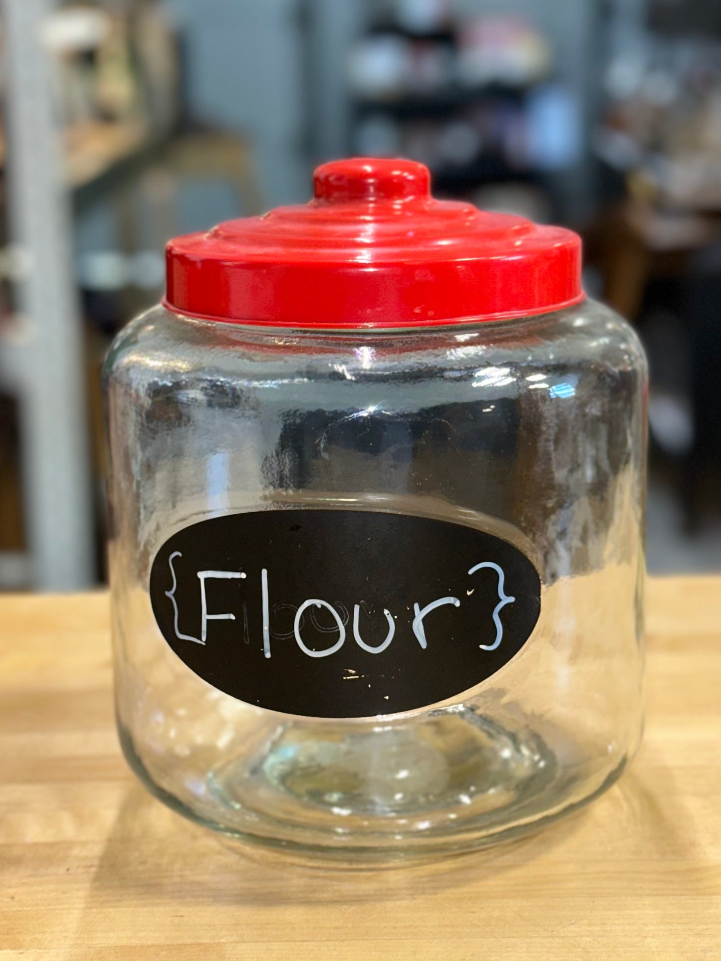 Vintage Flour, Coffee & Sugar Jar Set with Red Metal Lids