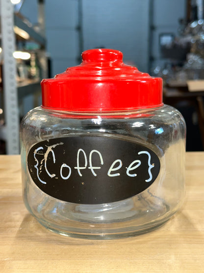 Vintage Flour, Coffee & Sugar Jar Set with Red Metal Lids