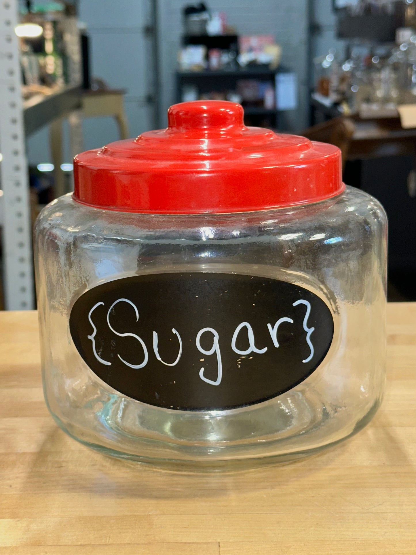 Vintage Flour, Coffee & Sugar Jar Set with Red Metal Lids