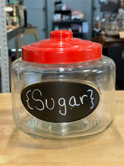 Vintage Flour, Coffee & Sugar Jar Set with Red Metal Lids