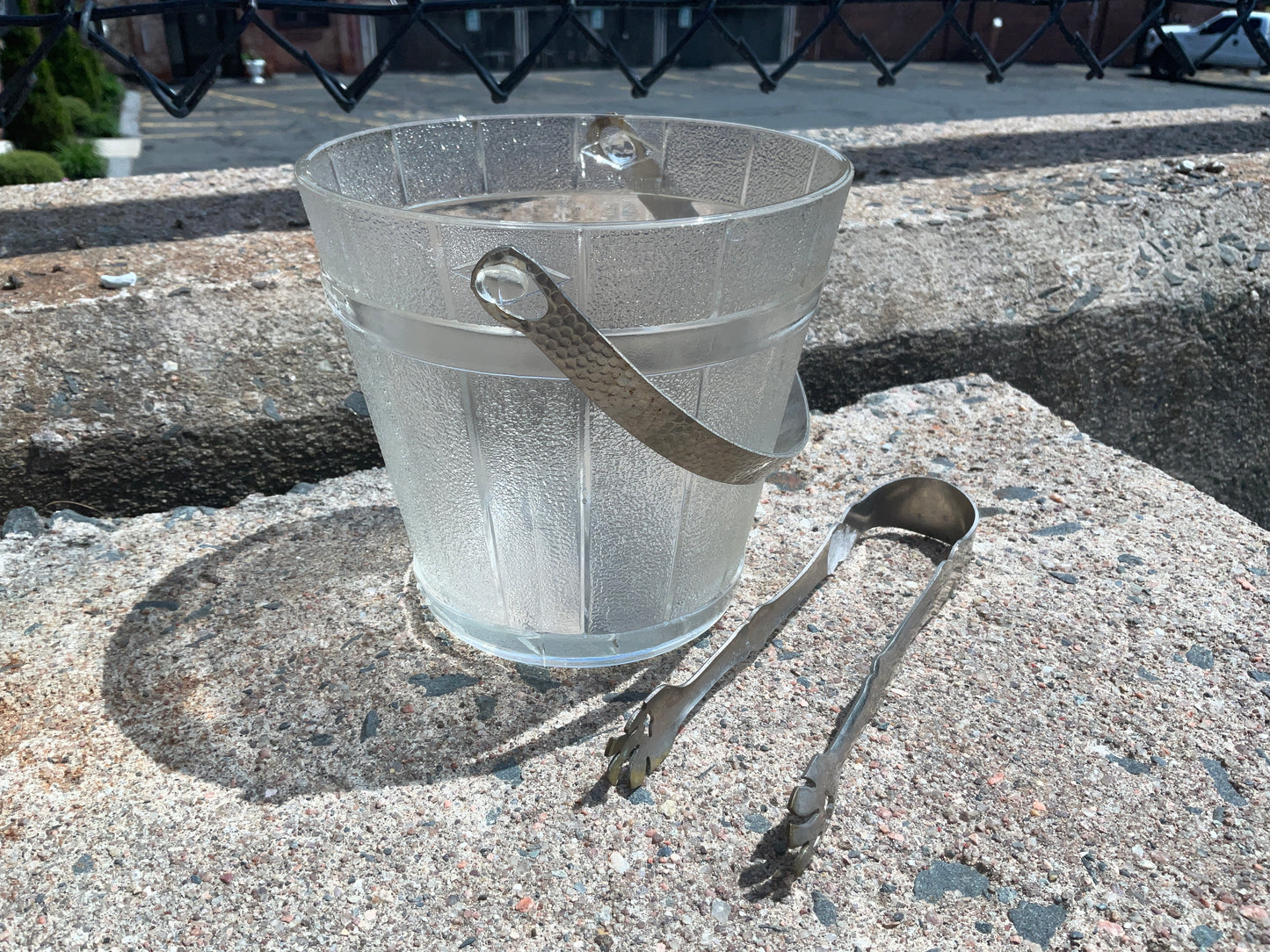 Vintage Anchor Hocking Glass Ice Bucket With Ice Tong