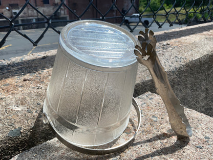 Vintage Anchor Hocking Glass Ice Bucket With Ice Tong