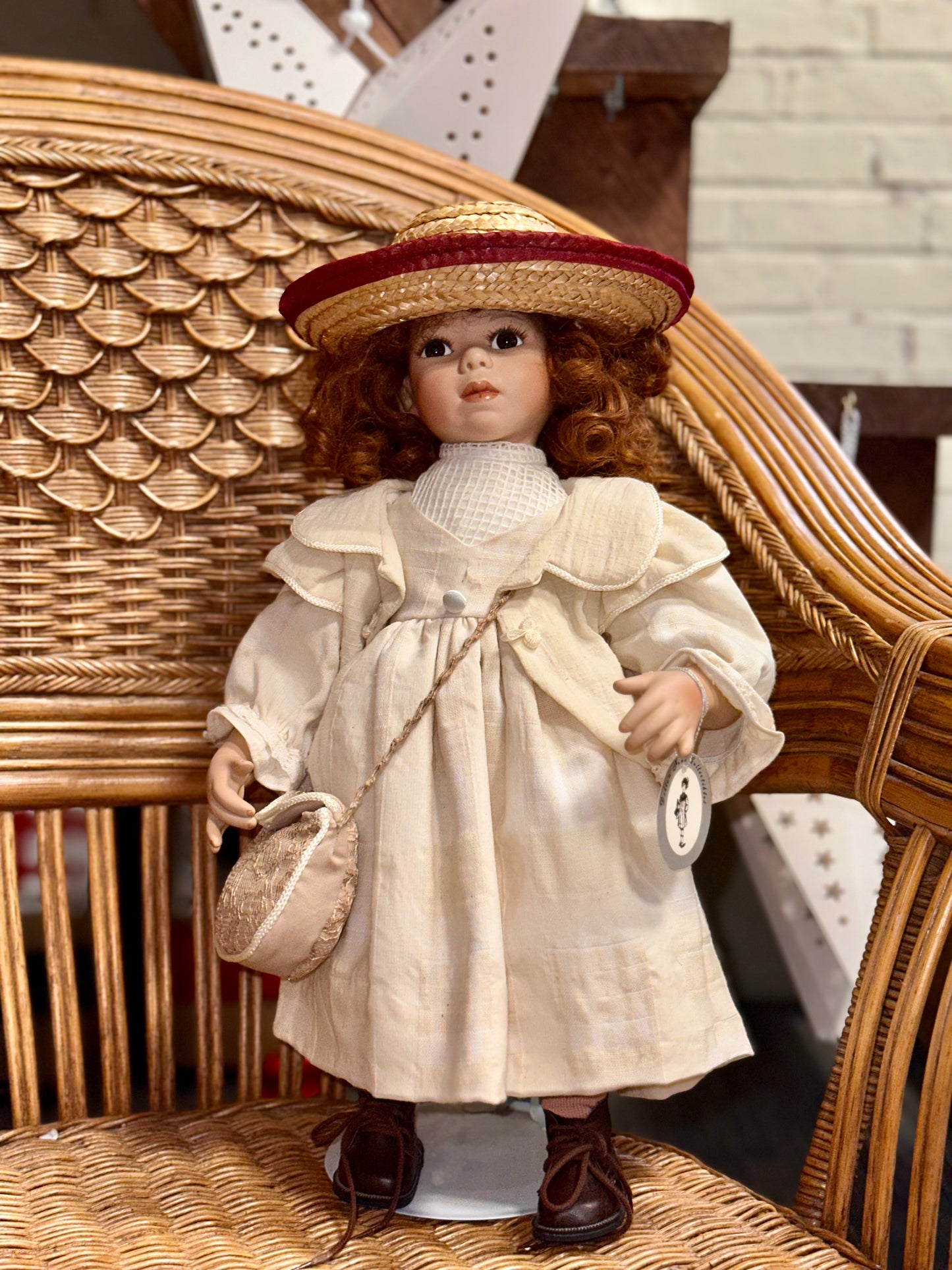 Delton Fine Collectibles Porcelain Doll - "Susie" Victorian Girl with Hat & Purse