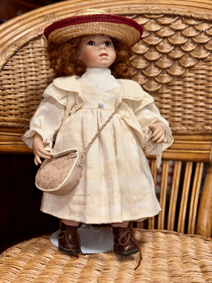 Delton Fine Collectibles Porcelain Doll - "Susie" Victorian Girl with Hat & Purse