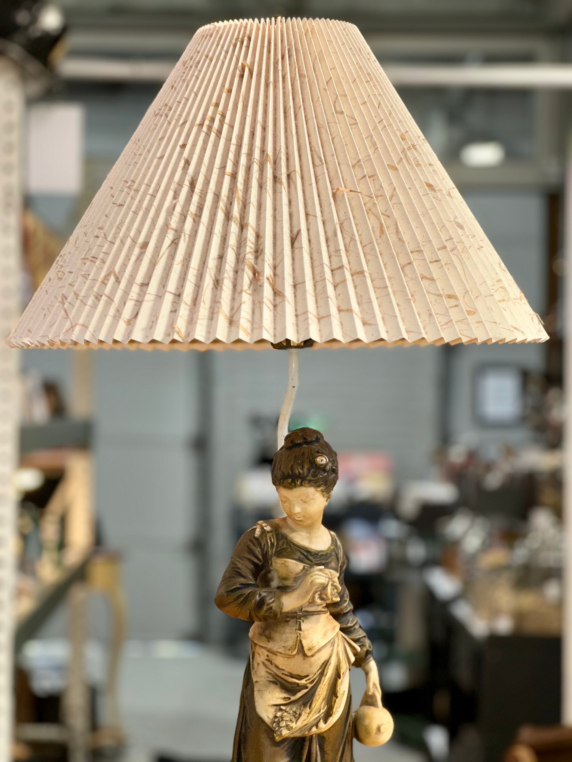 Vintage Figural Table Lamp with Pleated Shade – Terra Americana