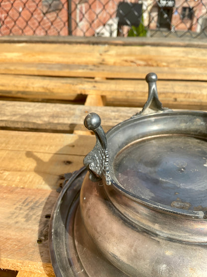 Antique Derby Silver Plate Basket Quadruple Relish Dish W Holder