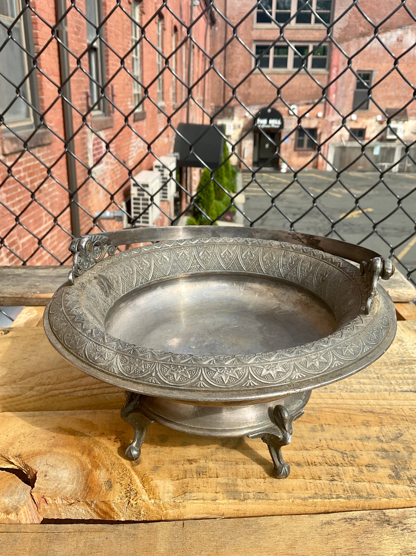 Antique Derby Silver Plate Basket Quadruple Relish Dish W Holder