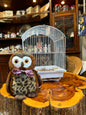 "Terrance" Owl Plush Toy in Retro Birdcage - Vintage-Style Home Decor