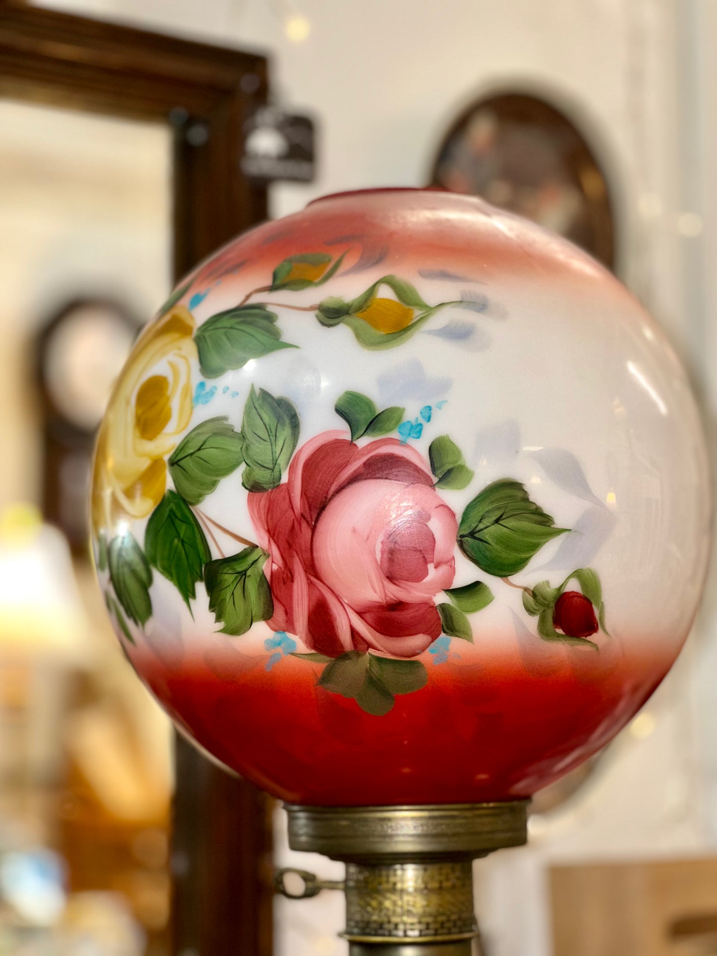 Vintage Gone with the Wind Style Red Floral Hurricane Lamp
