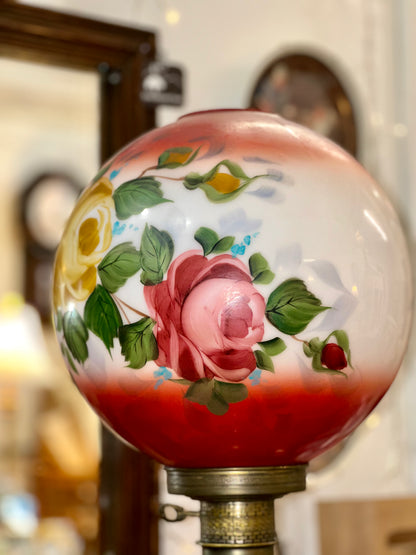 Vintage Gone with the Wind Style Red Floral Hurricane Lamp