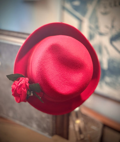 Red "Amanda Smith" Bowler Hat with Flower Pin