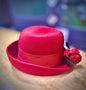 Red "Amanda Smith" Bowler Hat with Flower Pin