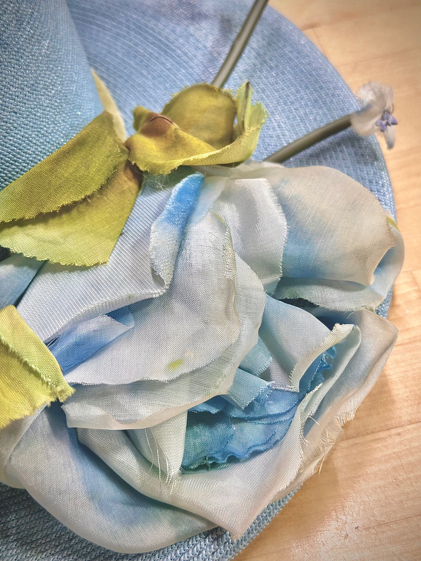 Wide Brimmed Blue Flower Hat