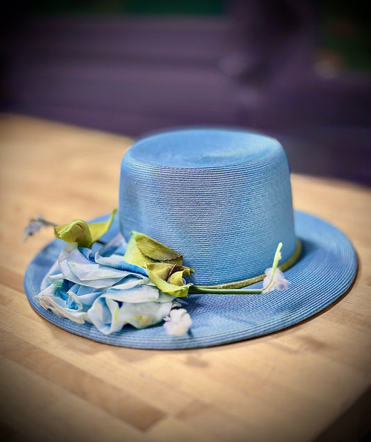 Wide Brimmed Blue Flower Hat