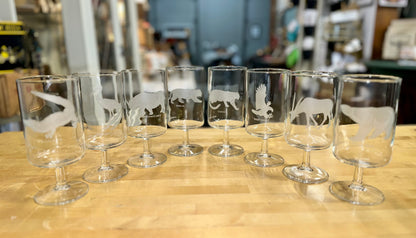 Vintage Etched Georg Jensen Wildlife Glasses – Stemmed Drinking Glasses with Animal Designs
