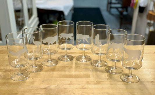 Vintage Etched Georg Jensen Wildlife Glasses – Stemmed Drinking Glasses with Animal Designs
