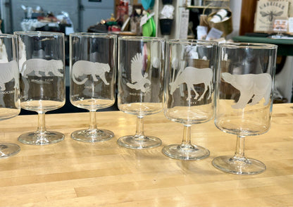 Vintage Etched Georg Jensen Wildlife Glasses – Stemmed Drinking Glasses with Animal Designs