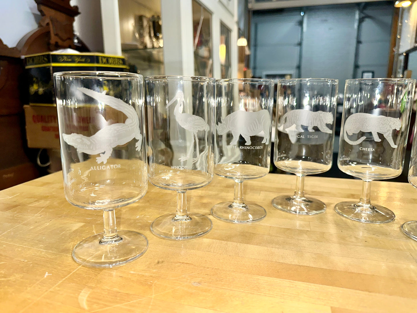 Vintage Etched Georg Jensen Wildlife Glasses – Stemmed Drinking Glasses with Animal Designs
