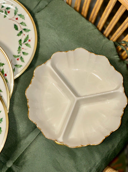 Lenox Holiday Dinnerware Set – Porcelain Plates & Serving Dish Holly & Gold Trim Collection