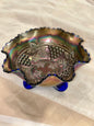 Vintage Carnival Glass Compote Dish – Grape & Leaf Pattern