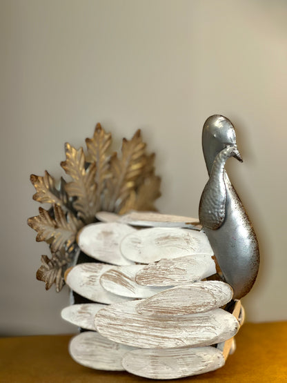 Rustic Metal and Wood Peacock Figurine