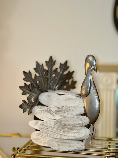 Rustic Metal and Wood Peacock Figurine