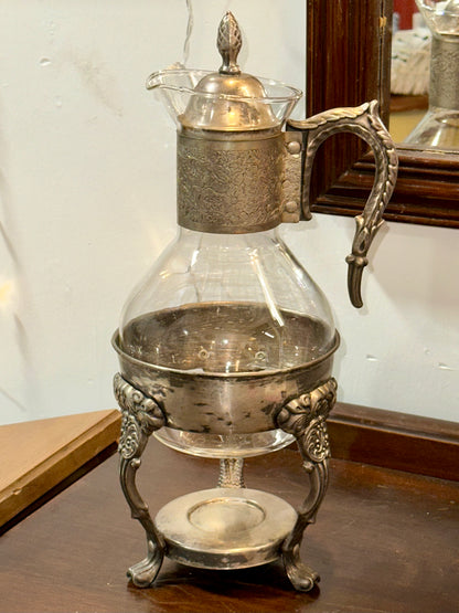 Vintage Silver-plate & Glass Coffee / Tea Carafe with Warming Stand