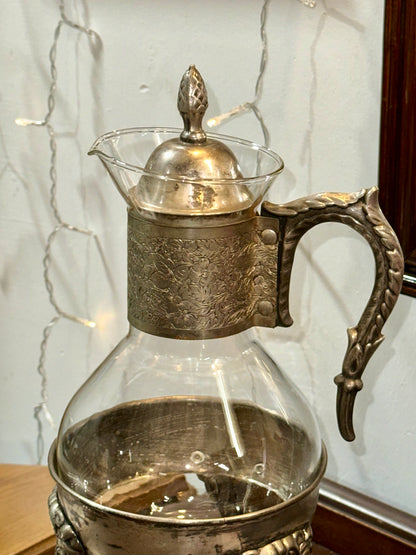 Vintage Silver-plate & Glass Coffee / Tea Carafe with Warming Stand