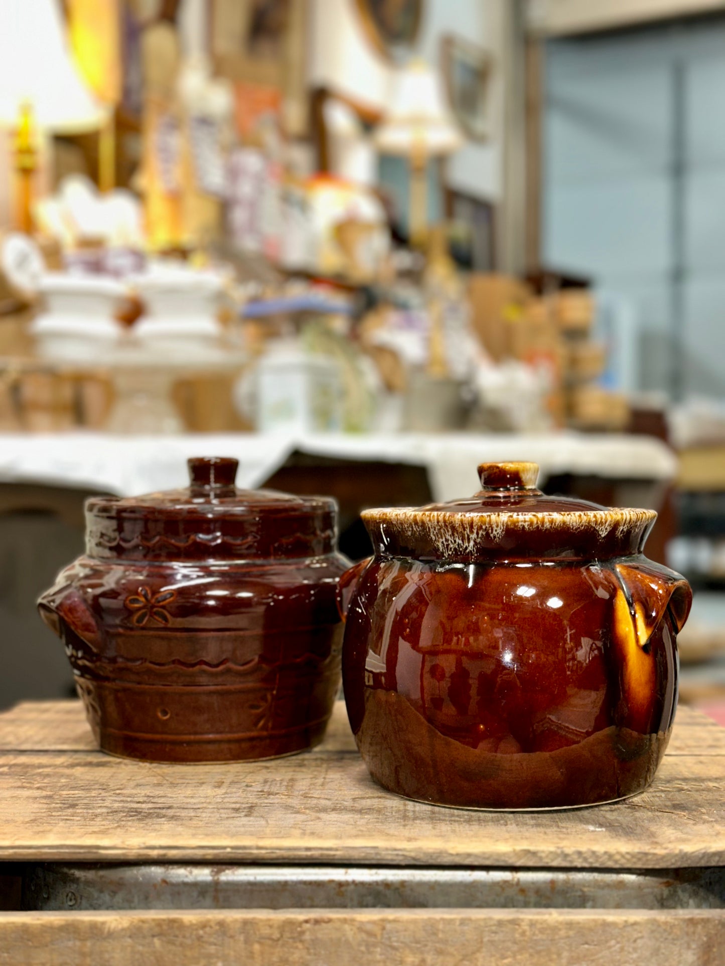 Vintage Brown Glazed Stoneware Crock Set – Rustic Kitchen Storage