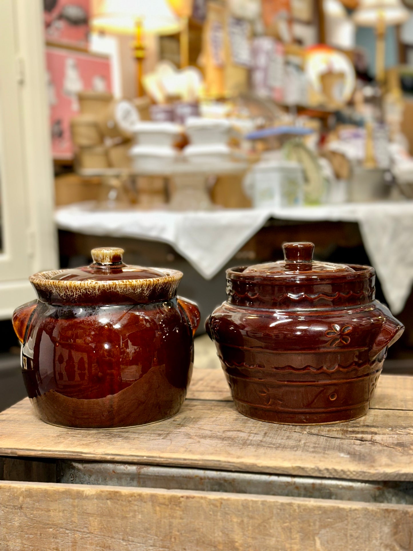 Vintage Brown Glazed Stoneware Crock Set – Rustic Kitchen Storage