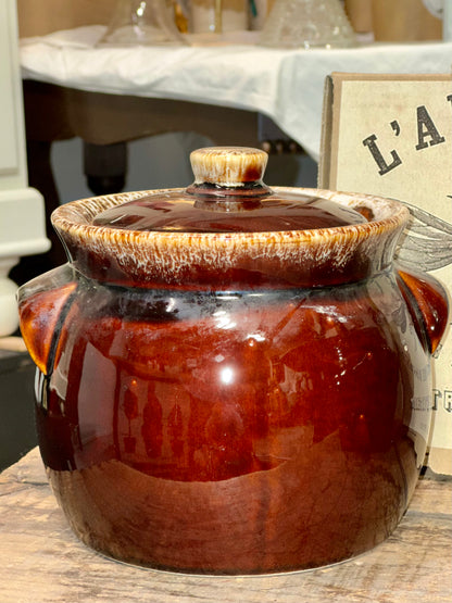Vintage Brown Glazed Stoneware Crock Set – Rustic Kitchen Storage