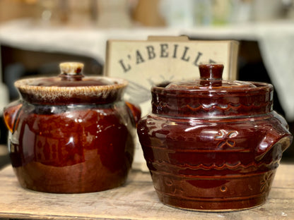 Vintage Brown Glazed Stoneware Crock Set – Rustic Kitchen Storage