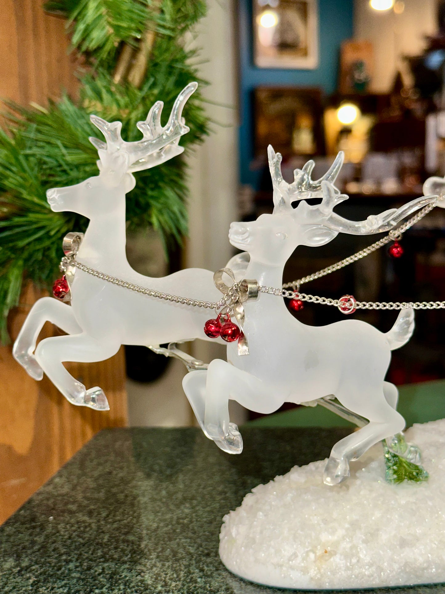 Light-Up Snowman Sleigh with Acrylic Reindeer Holiday Figurine