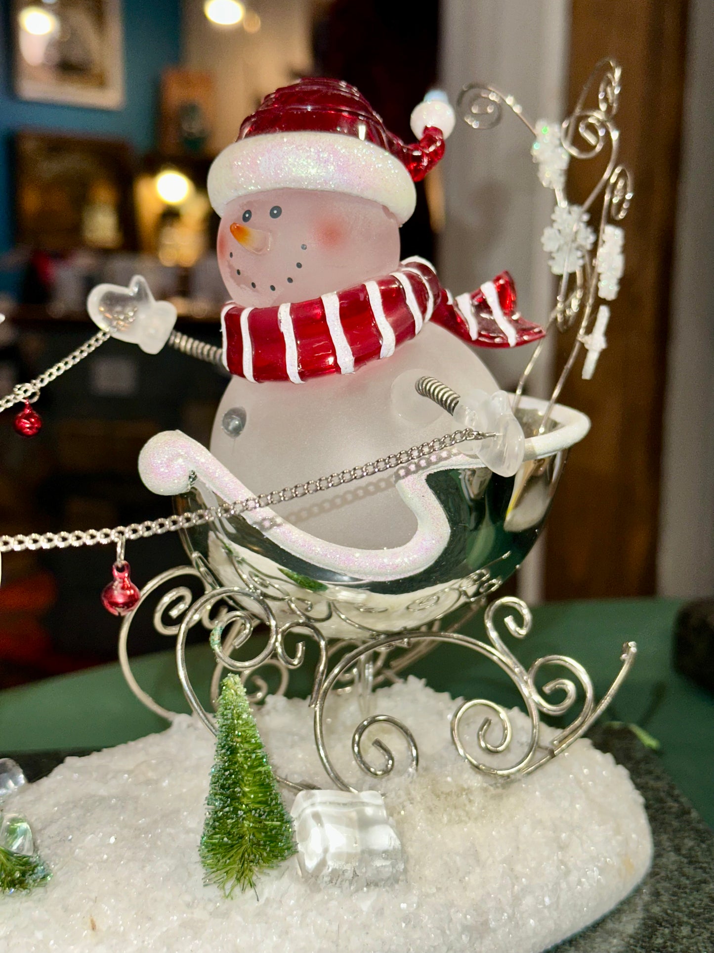 Light-Up Snowman Sleigh with Acrylic Reindeer Holiday Figurine