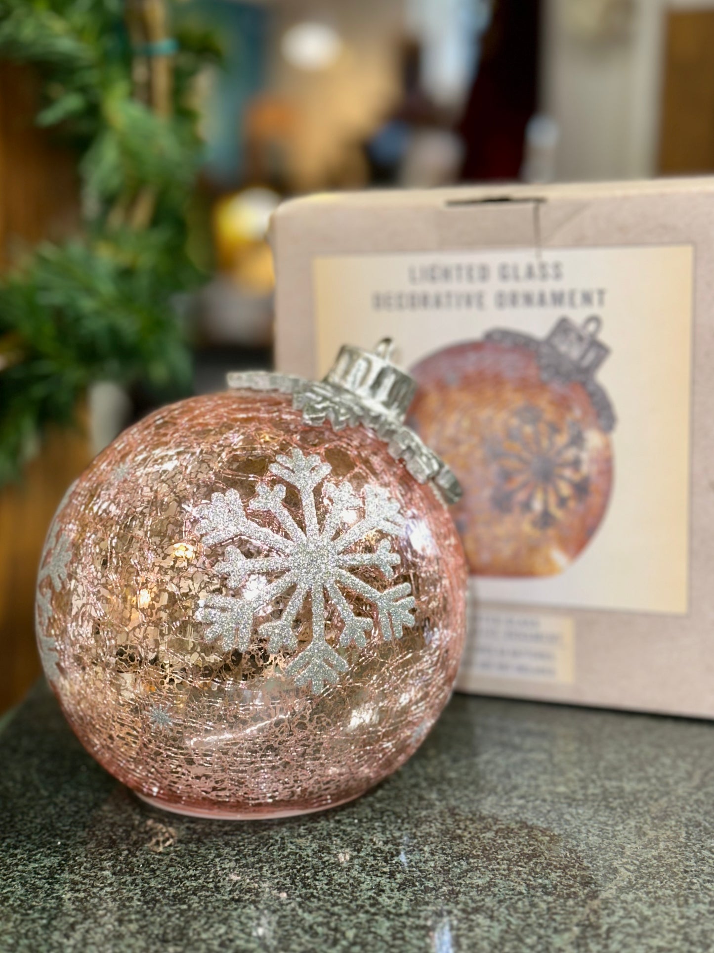 Cracker Barrel Exclusive Lighted Glass Snowflake Ornament – Rose Gold