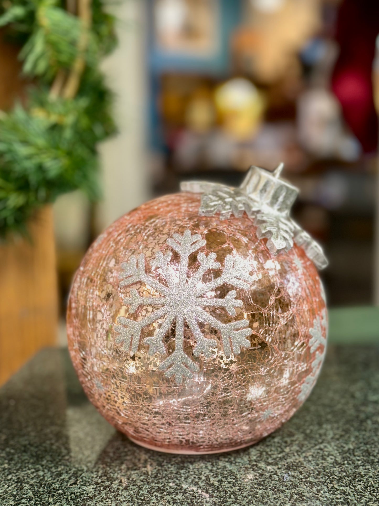 Cracker Barrel Exclusive Lighted Glass Snowflake Ornament – Rose Gold