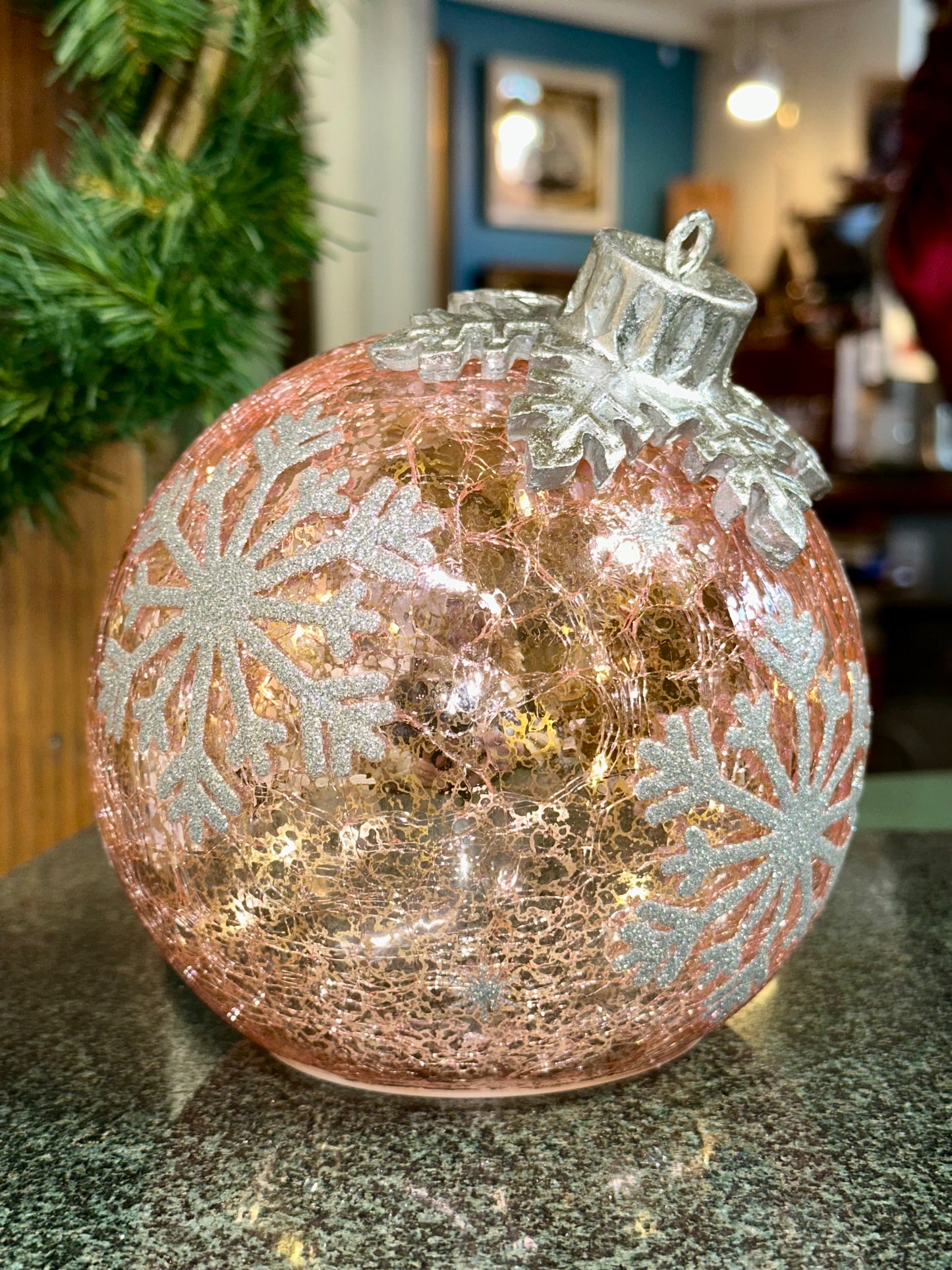 Cracker Barrel Exclusive Lighted Glass Snowflake Ornament – Rose Gold