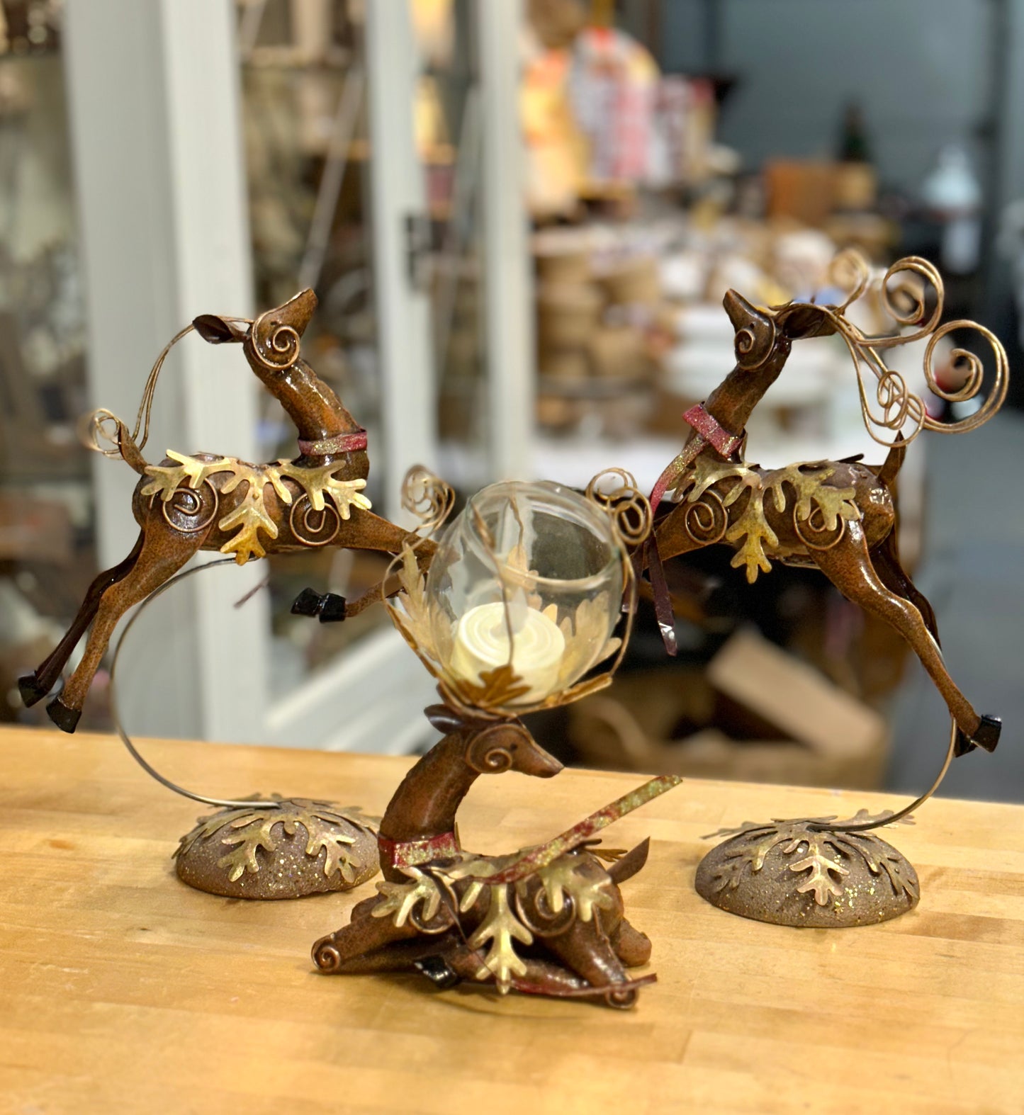 Vintage Ganz Metal Reindeer Candle Holder Figurines Set