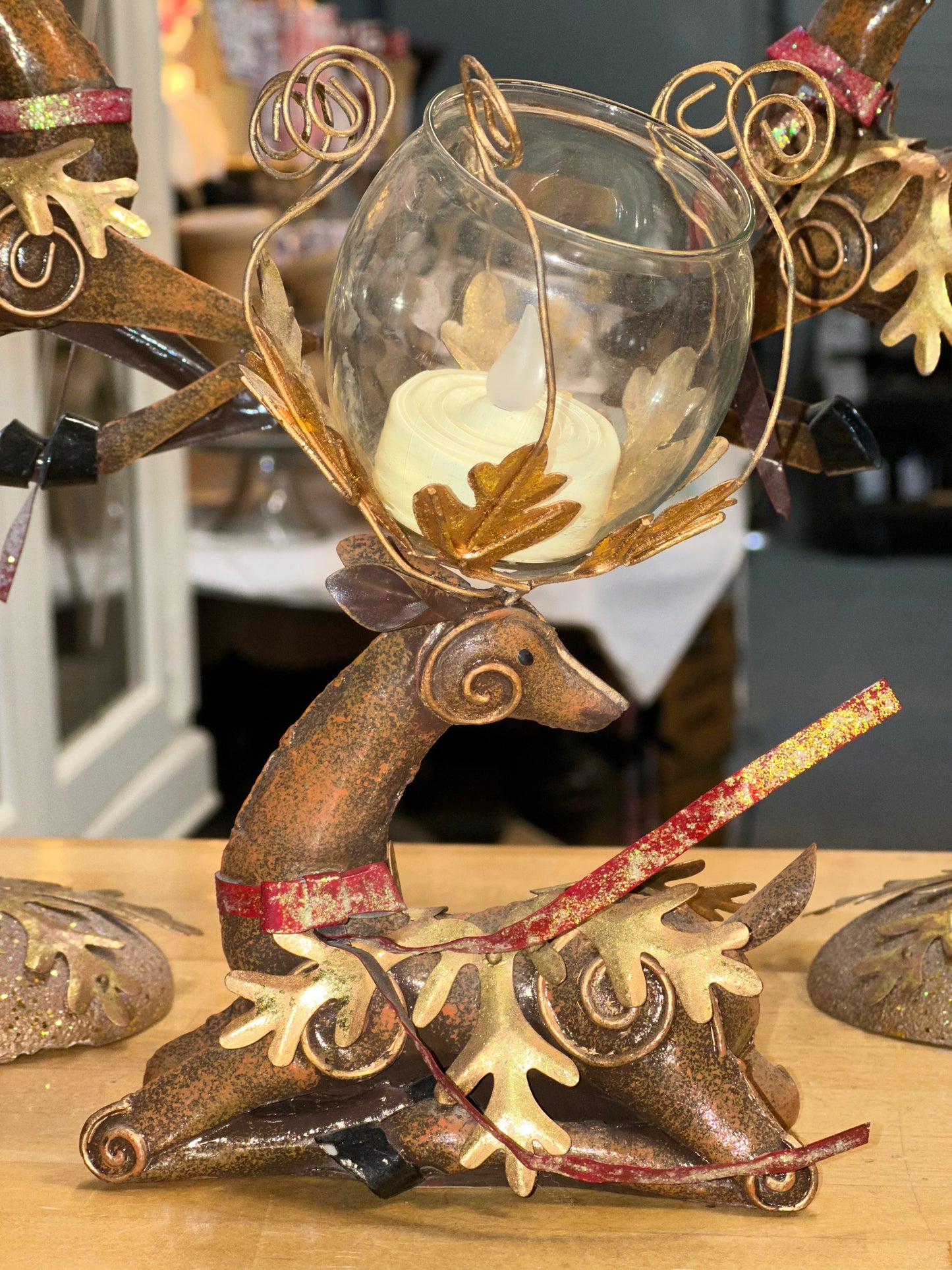 Vintage Ganz Metal Reindeer Candle Holder Figurines Set